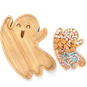2 x Mezchi Cute Ghost Shape Halloween Charcuterie Board, Decorative Bamboo Serving Platter Tray, Wood Cheese Cutting Board, Charcuterie Tray Plates for Halloween Kitchen Decor, Gifts