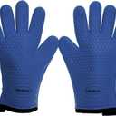 KITCHEN PERFECTION XL Silicone Smoker Oven Gloves-Extreme Heat Resistant BBQ Gloves-Handle Hot Food Right on Your Grill Fryer&Pit|Waterproof Grilling Cooking Baking Mitts|Superior Value Set+3 Bonuses (Classic Blue)