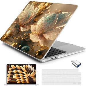 Batianda Case for New MacBook Air 13 inch 2025 M4 2024 2022 Model A3240 A3113 M3 A2681 M2, Designed Protective Hardshell Keyboard Cover & Screen Protector and USB-C Adapter, 3D Flower