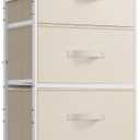 WLIVE Dresser with 4 Drawers, Storage Tower, Organizer Unit, Fabric Dresser for Bedroom, Hallway, Entryway, Closets, Sturdy Steel Frame, Wood Top, Easy Pull Handle, Cream White