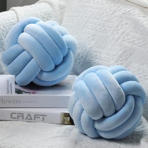 Namalu 2 Pieces Knot Ball Pillows Round Plush Aesthetic Cushion Pillows Soft Stress Relieving Cute Decorative Knotted Pillows for Kids Bed Sofa Bedroom Decor (Sky Blue, 7.87 Inches)