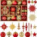 80pcs Christmas Balls Ornaments Set, Shatterproof Plastic Baubles Christmas Pendant for Xmas Tree, Holiday Wedding Party Decoration with Lanyards Included, Red and Gold