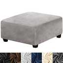 HFCNMY Ottoman Cover Square, Stretch Velvet Square Ottoman Cover Thick Ottoman Slipcover Square Washable Storage Ottoman Cover Foot Stool Cover with Elastic Bottom for Living Room Light Gray Large