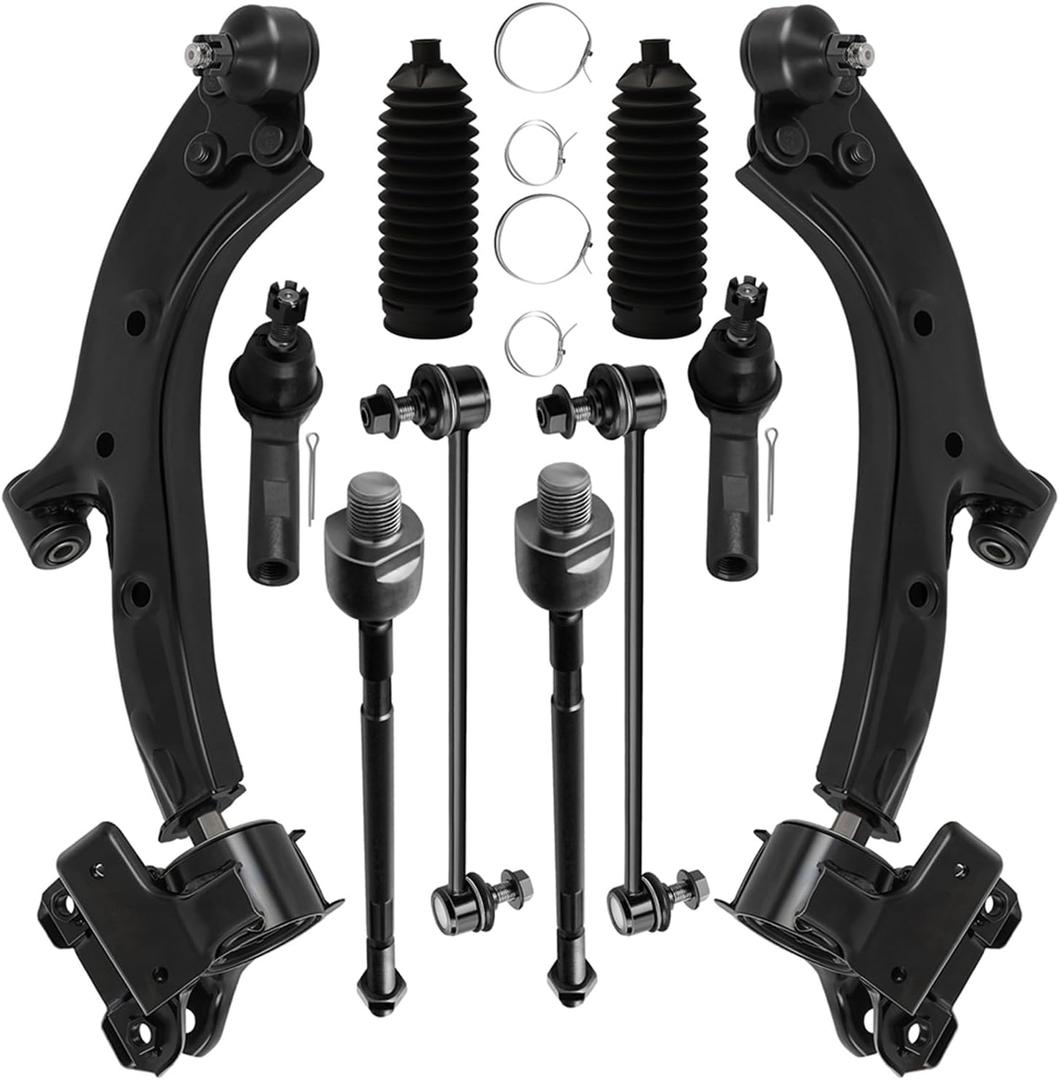 Front Lower Control Arm w/Ball Joint fit for Honda CR-V 2007 2008 2009 2010 2011, Suspension Kit with Inner Outer Tie Rod End w/Steering Boot Sway Bar Link - 10pc Set