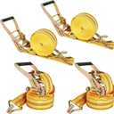 HUBun4 Pack Ratchet Tie Down Straps, 2" x 20 Feet, 8,000 lbs Break Strength, Heavy Duty Cargo Lashing Straps with Double J Hooks for Trucks, Trailers, and Moving (Yellow)