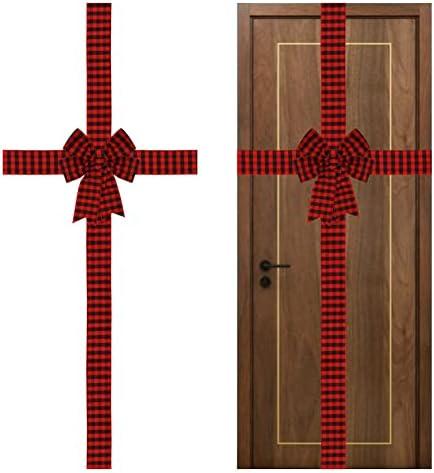 Meseey Large Burlap Ribbon Bow Black and Red Buffalo Plaid Big Bows for Christmas Tree Fireplace Home Cabinet Gate Front Door Party Decoration