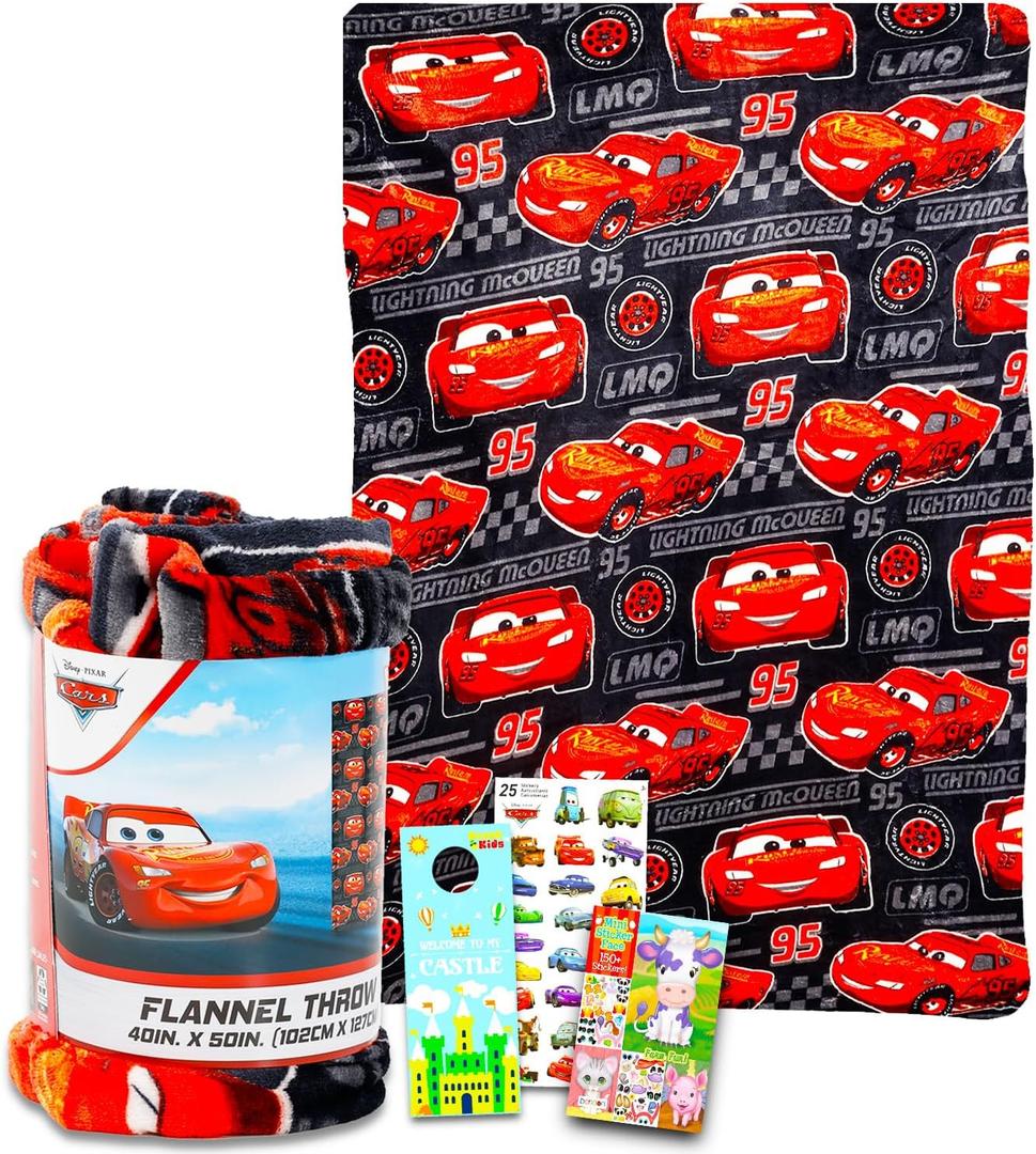 Disney Cars Fleece Blanket Set - Bundle with Cozy Soft Lightning McQueen Blanket, Stickers, More for Kids, Adults, Children | Fleece Blanket 40x50