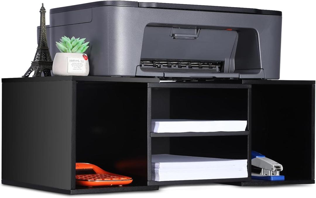 EMERIT Large Printer Stand, Adjustable Printer Table with Storage, 2-Tier Printer Riser Desktop Paper Organizer Shelf for Home Office,23'' x12.3'' x 8.7'' (Black)