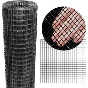 Black Hardware Cloth 16'' x 20' PVC Steel Vinyl Coated 1/2 inch Galvanized Wire Mesh Roll (19 GA) Chicken Wire Fence Roll, for coop Fences,Screen mesh, Rabbit/Snake Fences, Poultry enclosures, etc.