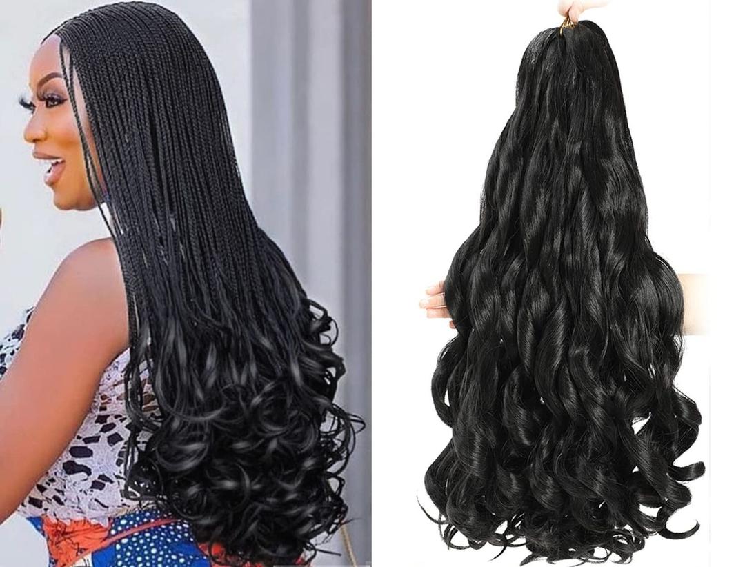 French Curly Braiding Hair 24 Inch 8 Packs Black - Pre Stretched Bouncy Braiding Hair- Loose Wavy Synthetic Hair Extensions for Black Women (24 inch 8 packs, 1B)