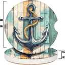 Wood Board Nautical Anchor Car Coasters for Cup Holders Absorbent Ceramic Coaster 2 Pack Non Slip Cork Base Cup Mats with Finger Notch Car Accessories 2.56 in
