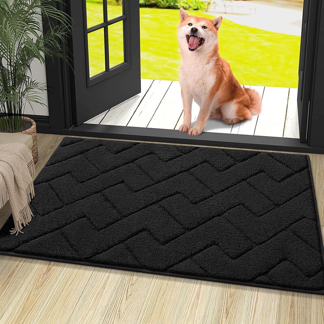 OLANLY Indoor Door Mat, 36x24, Dirt Resistant and Absorbent, Sturdy Non-Slip Rubber Backing, Easy to Clean, Washable Low-Profile Doormat for Entryway, Black