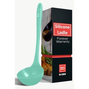 DI ORO Silicone Ladle  Soup Ladle for Cooking & Serving Heat-Resistant - Large Kitchen Soup Ladle Nonstick Cookware Safe - Soup Serving Spoon with Wide Bowl - Silicone Utensil Dishwasher Safe (Mint)