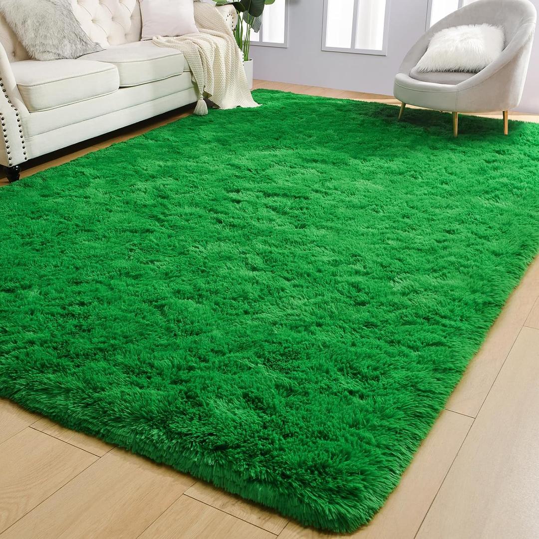 AROGAN Luxury Soft Shaggy Rugs Carpets, 4x6 Feet Bedroom Indoor Plush Area Rugs for Living Room, Green Shag Fluffy Dorm Rug for Kids Girls Teen Nursery Playroom