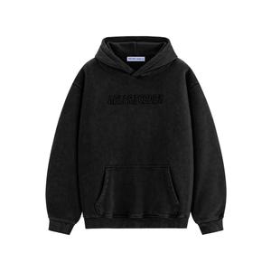 Aelfric Eden Hoodies Mens Acid Wash Hoodie Oversized Vintage Heavyweight Cotton Fleece Hooded Pullover Sweatshirt Black (Black, XXL)