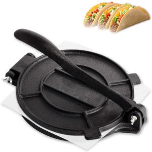 Cast Iron Tortilla Press 12 inch, Heavy Duty Tortilla Pataconera, Flour Tortilla Press with Foldable Handle, Taco press with Some Parchment Paper, Roti Maker, Black