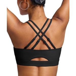 BRXL Sports Bra with Sewn in Pads Light Impact Adjustable Strappy Padded Push Up Sports Bra Criss Cross Back Yoga Workout (Medium, Black)