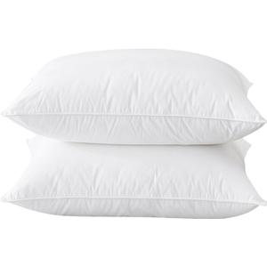 BHZ Goose Down Feather Pillows Queen Size Set of 2, Hotel Collection Bed Pillows for Sleeping Medium Firm Soft Support Pillow for Side and Back Sleepers with 100% Cotton Fabric (White)