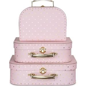 Jewelkeeper Paperboard Suitcases, Set of 2 Vintage Decorative Storage Box, Luggage Decor Storage, Vintage Decor for Birthday, Weddings, Pink Design