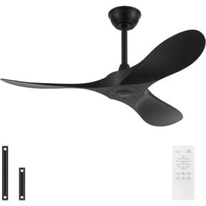 42'' Ceiling Fan No Light with Remote Control,Outdoor Ceiling Fan with DC Reversible and Silent Motor,3 Plastic Blades,Black Fan for Patios,Living Room,Bedroom