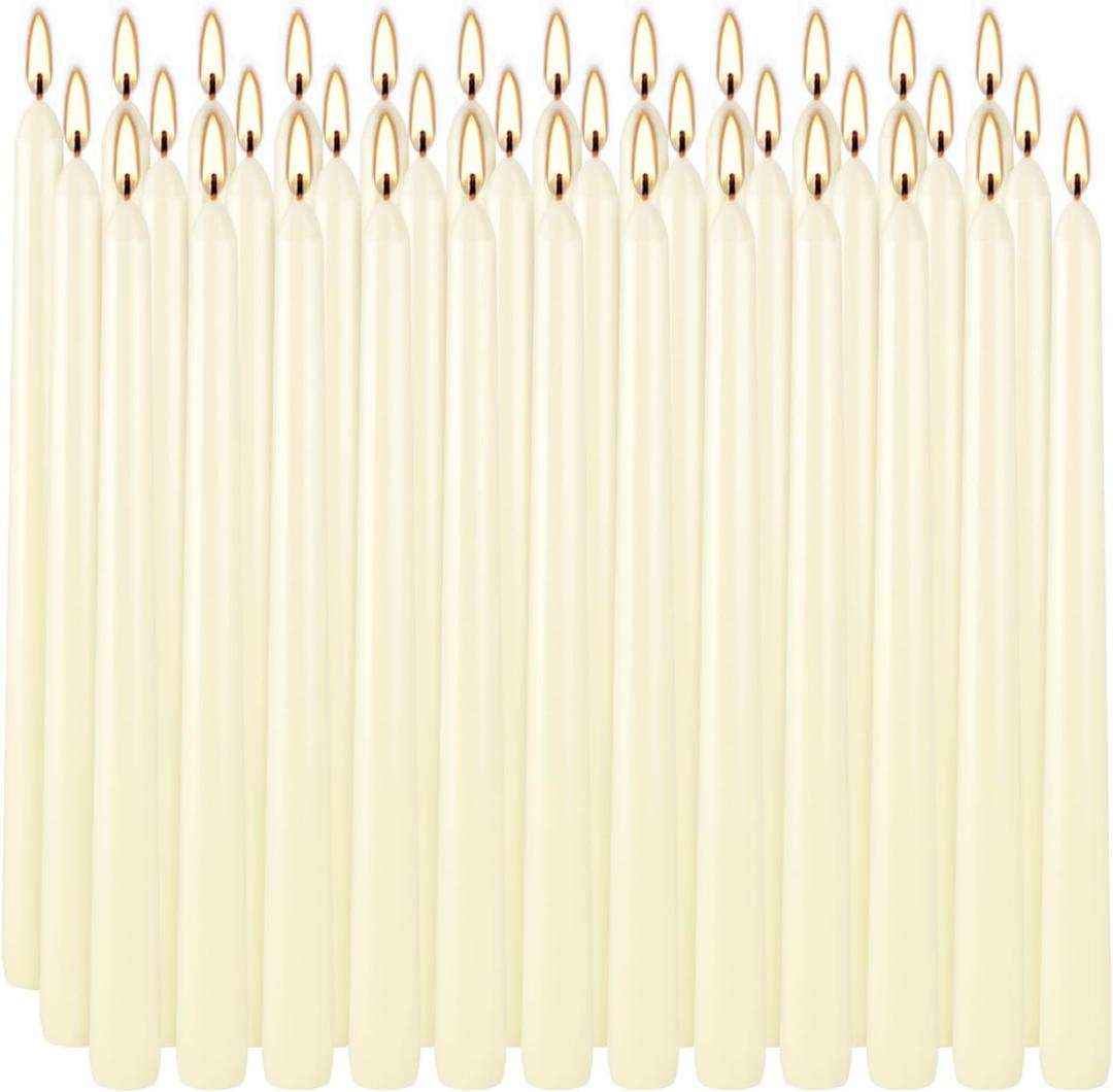 YOROXRG 36 Pack Ivory White Taper Candles, 7-8 Hours Burn Time, Unscented, Smokeless and Dripless, 0.8 x 10 Inch Dinner Candle Set for Household, Wedding, Party and Home Décor Candlesticks