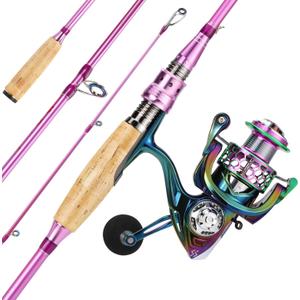Sougayilang Spinning Rod Reel Combos,Colorful Two Pieces Spinning Pole with Smooth Strong Reel for Freshwater Saltwater (6.9ft)