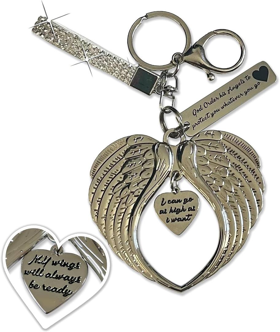 3 x Keychain for Women, Girl Charms for purse, Cute decorative Guardian angel wings, Cute keychains for Women. (Gray)