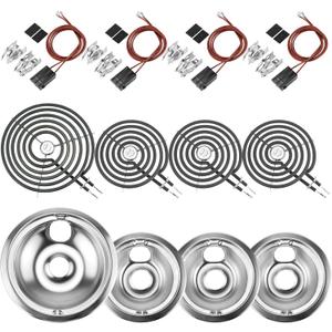 Silver Burner Drip Pans WB31T10010(6") WB31T10011(8") Electric Stove Burner Replacement WB30M1(6") WB30M2(8") WB17T10006 Terminal Block Compatible for G-E Hot-point Ken-more by MIFLUS