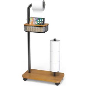 Free Standing Toilet Paper Holder with Shelf, Freestanding Tp Holder with Drawer for Wipes, No Drill, Non-Slip, Bathroom