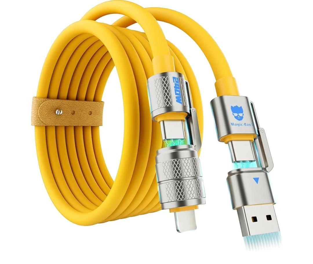 4-in-1 Multi USB C Charging Cable Cord Fast Charge 240W, USB A/C to USB C/L, Chubby Cable C Compatible with iPhone iPad Samsung MacBook Tablets All Devices, Camping & Travel Essentials (1Pack, 5FT