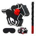 Hollowfly Horse Piñata with Rose Pattern Derby Day Jockey Piñata Include Blindfold Stick Confetti Western Cowboy Party Decoration Favors for Horse Racing Birthday Classroom Activities