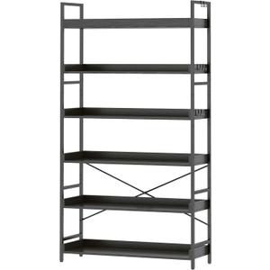 HCHQHS Bookshelf, Adjustable Industrial Bookcase, Vertical Tall Book Shelf, Wood and Black Metal Open Bookshelves for Home Office, Living Room, Bedroom (Black, 6-Tier (31" W x 70" H))