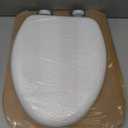 Mayfair Padded Toilet Seat, Cushioned Soft Vinyl over Wood Core Seat, Secure Hinges, Easy Clean, Made in USA, Elongated, White