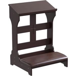 Prayer Kneeler, Wooden Prayer Bench Stool with Shelf and Cushion, Padded Kneeler Shelf for Kneeling at Home, Church Prayer Bench Stool Table
