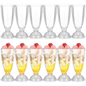 Weewooday 12 oz Milkshake Glass Acrylic Clear Footed Ice Cream Soda Glass Old Fashioned Fountain Soda Cups for Beer Dessert Milk (7 Pcs)