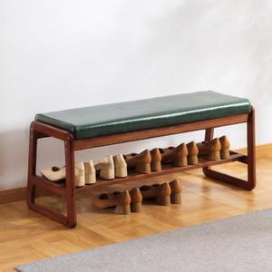 latifolia Solid Wood Bench, Entryway Shoe Bench with Cushion, 2 Tier Shoe Storage Organizer for Hallway, Living Room (Green,39.70''L)