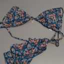 OWICA Women's Triangle Bikini Sexy Thong Floral Print Two Piece Swimsuit Bathing Suits Sets Back Tie Spaghetti Straps Bikini Top, S