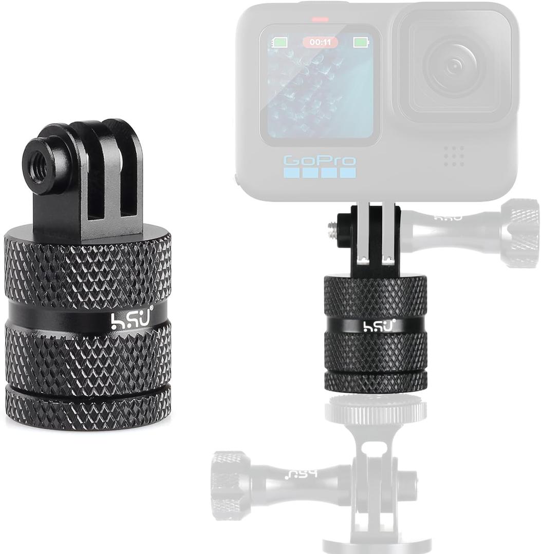 HSU Aluminum 1/4 inch 20 Camera Mount, 360 Degree Rotation Tripod Adapter Fits GoPro Hero, DJI Osmo Action Camera Insta360 Ace Pro AKASO Campark and Other Standard 1/4 Accessories