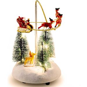innodept12 Christmas Snow Village Animated Flaming Sleigh Accessory Figurine, Lights Musical Christmas Santa Sleigh Vacation Decorations, Multicolor