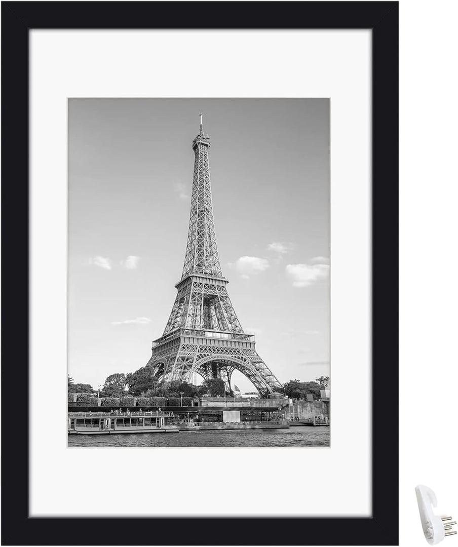 Decorative Picture Frames, 13x9.5 Inch Wooden Black A4 Picture Frame with White Boarder & Seamless Nail Minimalist Photo Frame Decorative Frames for Wall, Table