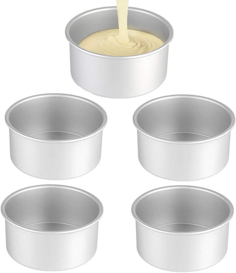 XZJMY 5Pack 5 Inch X 2 Inch Cake Pan, mini cake pan, round aluminum cake pan, used for family gatherings to bake mini cake pizza, quiche