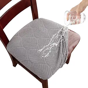 Gute Chair Cover Seats,Suede Chair Cover Seat, Removable Washable Dining Upholstered Chair Protector Seat(Light Gray Leaf,Pack-3) 20X25