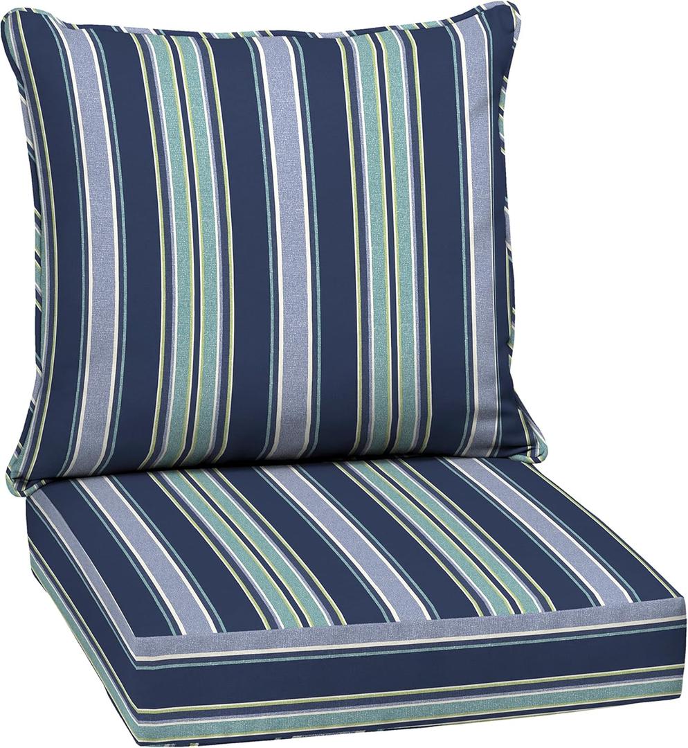 Arden Outdoor Deep Seat Cushion Set, 24 in x 24 in, Weather-Proof, Rain-Proof, Fade Resistant Patio Cushion for Chair, Sofa, and Couch Sapphire Aurora Blue Stripe