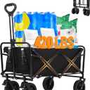 420LBS Heavy-Duty Collapsible Wagon Cart | All-Terrain Folding Utility Wagon with Drink Holders, Steel Frame & Waterproof Fabric | Perfect for Beach, Camping, Gardening, Grocery Shopping