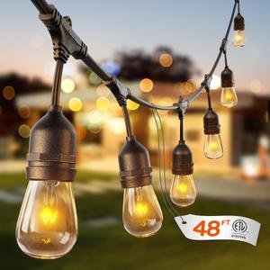 addlon 48 FT Outdoor String Lights Commercial Grade Weatherproof Strand, 18 Edison Vintage Bulbs, 15 Hanging Sockets (3 Spare Bulbs), ETL Listed Heavy-Duty Decorative Christmas Lights for Patio Garden (Black)