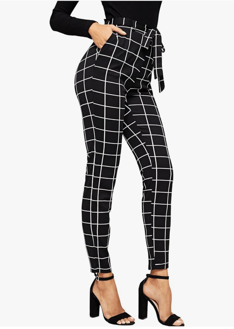 WDIRARA Women's Stretchy Plaid Print Pants Soft Skinny Regular Fashion Leggings, XL 