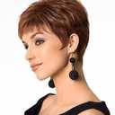 SEVENCOLORS Short Auburn Pixie Cut Wigs for White Women Synthetic Mixed Brown Wigs with Bangs Natural Layered Short Hair Wigs for Women
