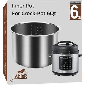 Inner Pot for Crock Pot 6 Quart  Stainless Steel Replacement Pot for CrockPot 6 Qt MultiCooker Crockpot 6 Quart Pressure Cooker 2100467 Accessories Parts