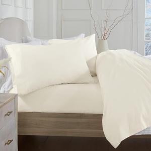 Market & Place 100% Turkish Cotton Flannel Sheet Set | 4 Piece Deep Pocket Solid Cozy Winter Bed Sheets | Double Brushed for Extra Softness & Comfort | Chalet Collection (Full, Ivory)