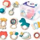 hahaland Baby Toys 0-6 Months - Baby Rattles Teething Toys 3-6 Months, Newborn Infant Toys 6-12 Months, Teether Grasping Shaker Toy Baby Gifts 6 5 4 3 Month Old Must Haves Montessori Rattle for Babies